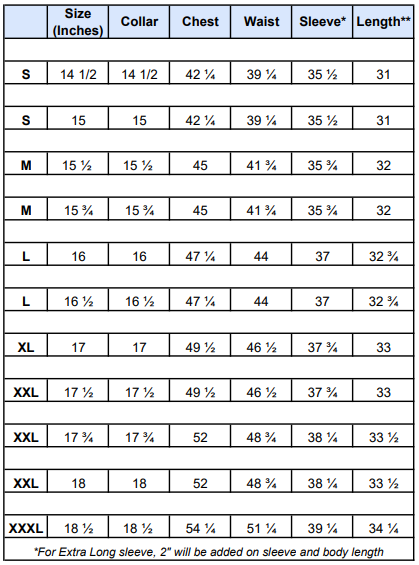 Regular fit size guide