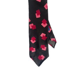 Hand-rolled Black Pink Squares Printed Tie