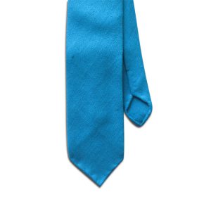 Handrolled Blue Woven Raw Silk Tie