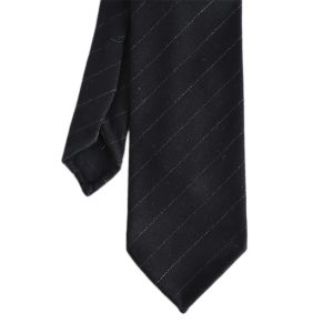 Navy Stripe Wool Handrolled Tie