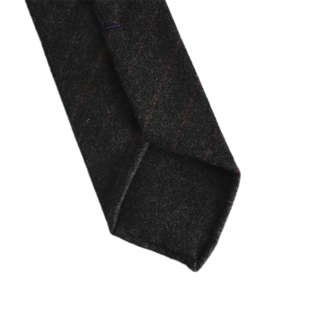 Red Stripe Grey Wool Handrolled Tie - Image 2